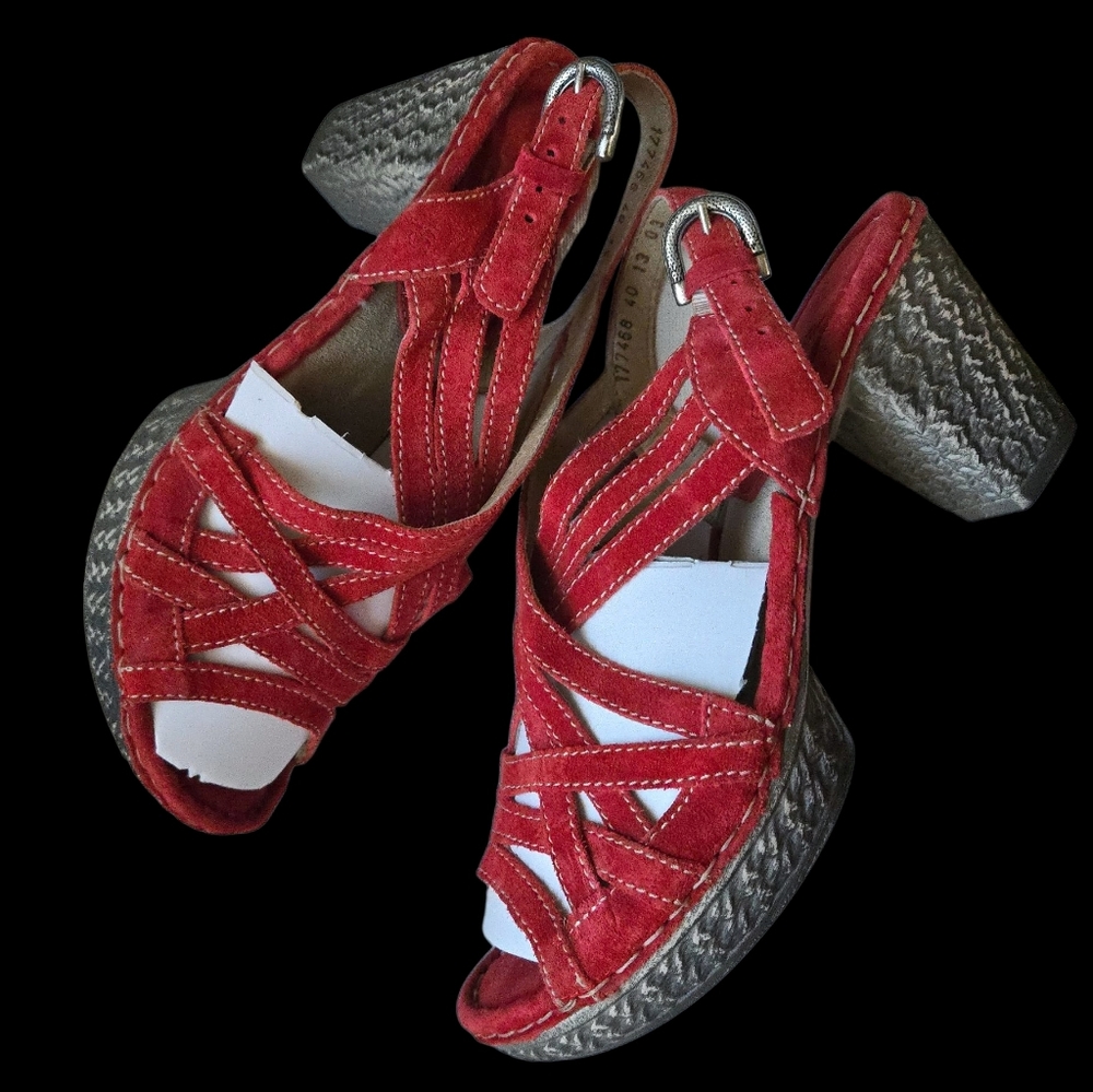 Joseph Siebel Red Suede Strappy Women's Heels. BEAUTIFUL!